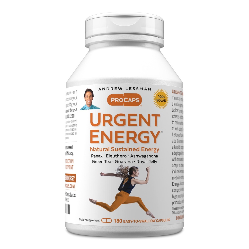 ANDREW LESSMAN Urgent Energy 180 Capsule - Fornisce un sicuro, sano mezzi di migliorare i livelli di energia e sentimenti di benessere, tè verde, Guarana, Ginseng, Royal Jelly, Ashwagandha, B-Complex