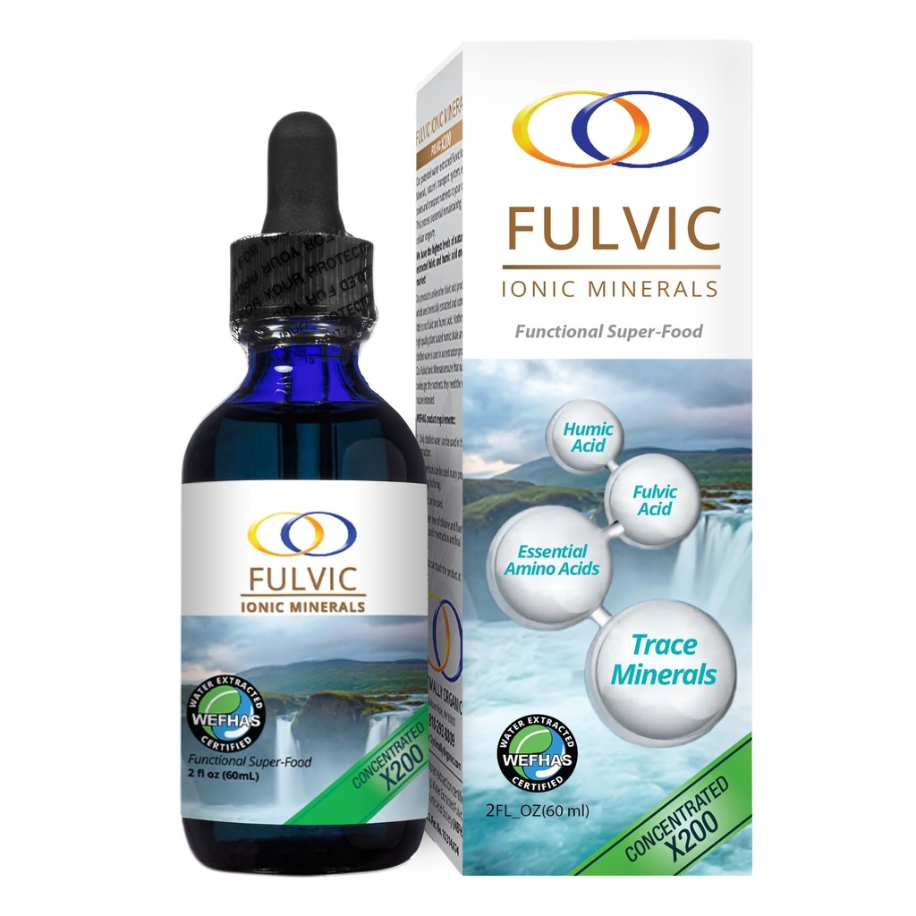 Minerali ionici Fulvici X200 - Acido Fulvico BioActive brevettato, Acido Humico, Minerali di Trace, Elettroliti & Aminoacidi essenziali - Alimentazione 5+ Mesi