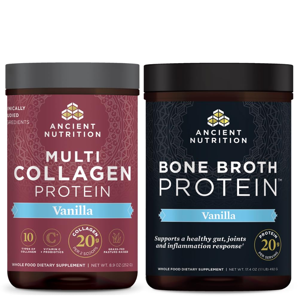 Antica Nutrition Multi Collagen Protein Powder, Vanilla, 24 Serve + Bone Broth Protein Powder, Vanilla, 20 Serve