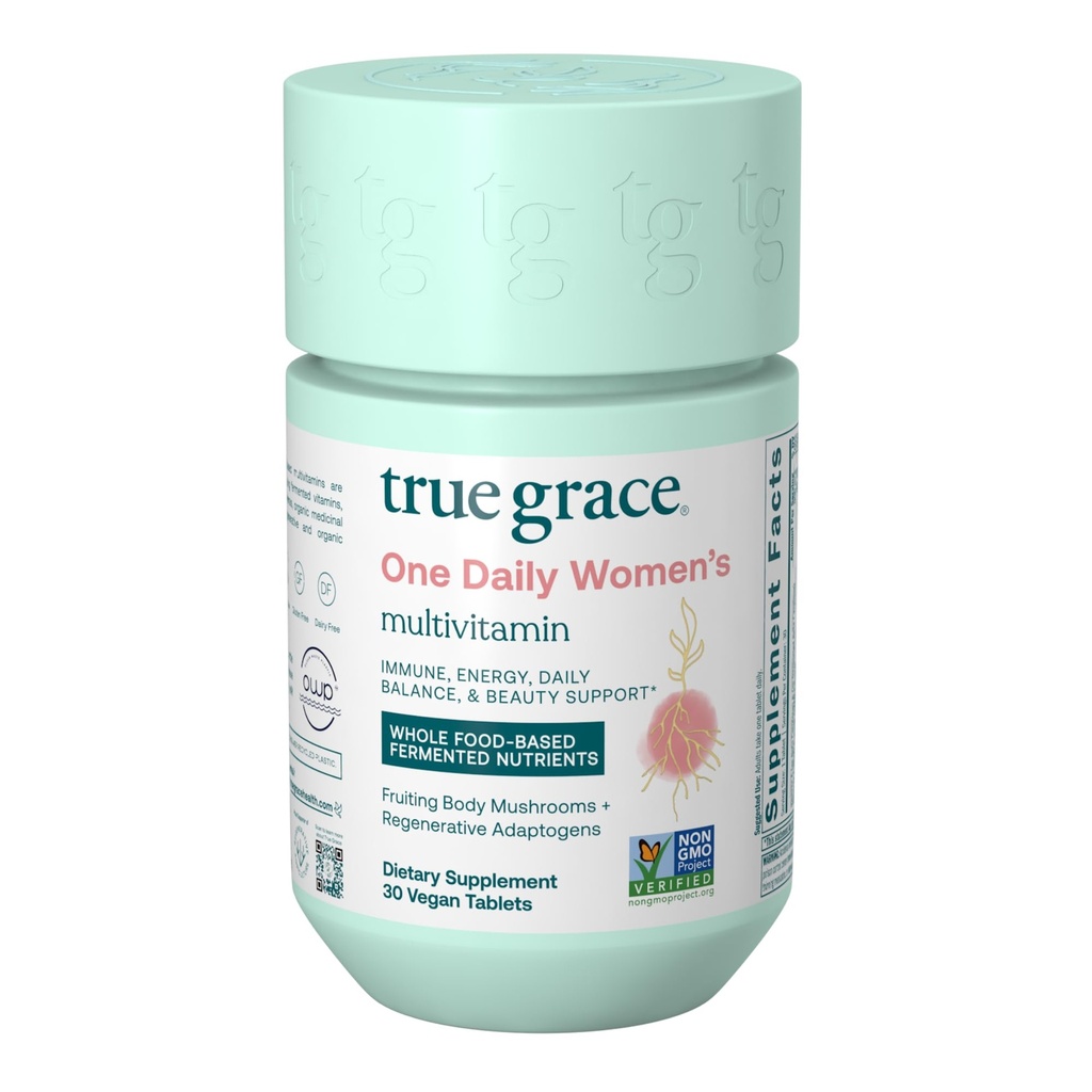 True Grace One Daily Women’s Multivitamin Fermented Minerals, Organic Adaptogens & Mushrooms Whole Body Balance, Immune, Energy, Beauty Support - Non-OGM, Gluten Free, Soy Free - 30 Vegan Tablet