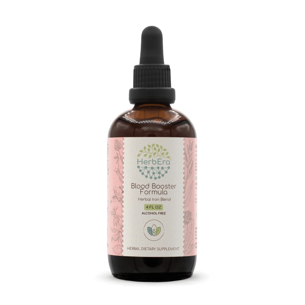 HerbEra Blood Booster Formula B120 Alcol-Free Extract Tincture: Sting Nettle Leaf, Dandelion Leaf, Spinach, Spirulina, Alfalfa, Yellow Dock Root, Herbal Iron Blend 4 Fl Oz