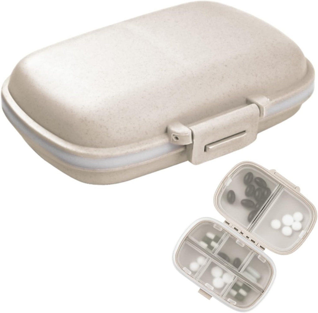 1Pack Travel Pill Organizer, 8 scomparti Portatile Pillola Case, Piccolo Pillola Box per Pocket Purse Portable Medicine Vitamin Container Beige