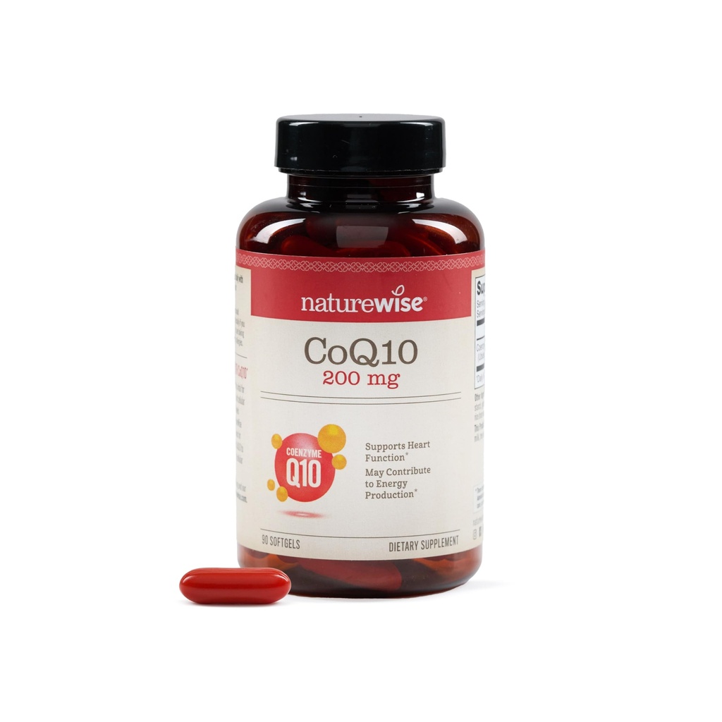 NaturalWise CoQ10 200mg Softgels, Ubiquinone ad alta potenza - Coenzyme Q10 Supplemento - Antiossidante per la salute del cuore + energia - Vegan, Non OGM, Gluten-Free - 90 Count[3-Month Alimentazione]