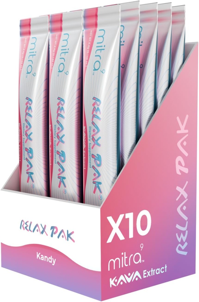 Mitra9 Kava Powder RelaxPak - Kandy Kava Extract Powder Packets | Mood Enhancer | Plant Based | Promuove la calma naturale & Clarity | Easy Open Single-Serving Stick (10)