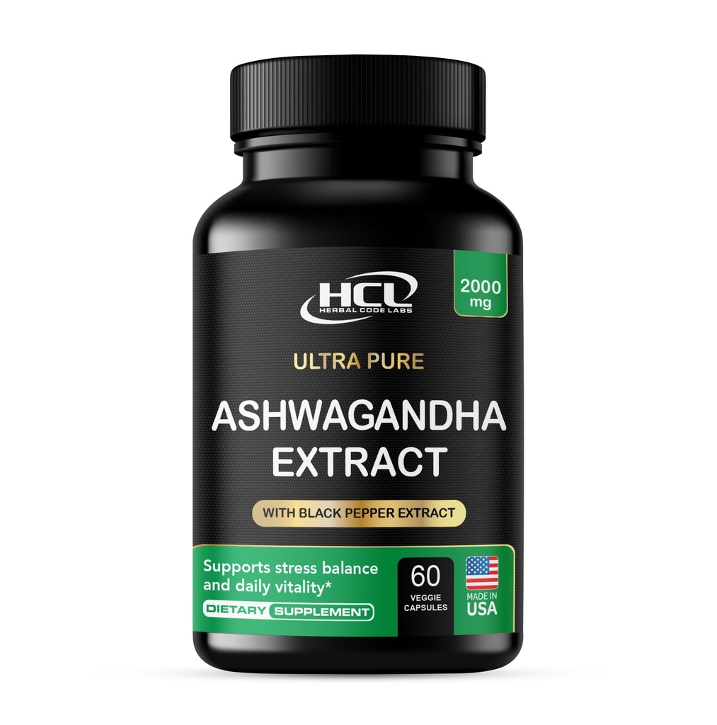 Estratto di polvere di radice di 2000 MG di Ashwagandha di Ashwagandha organico con il pepe nero e il limone Balm 2 mesi di alimentazione - modo naturale per alleviare lo stress