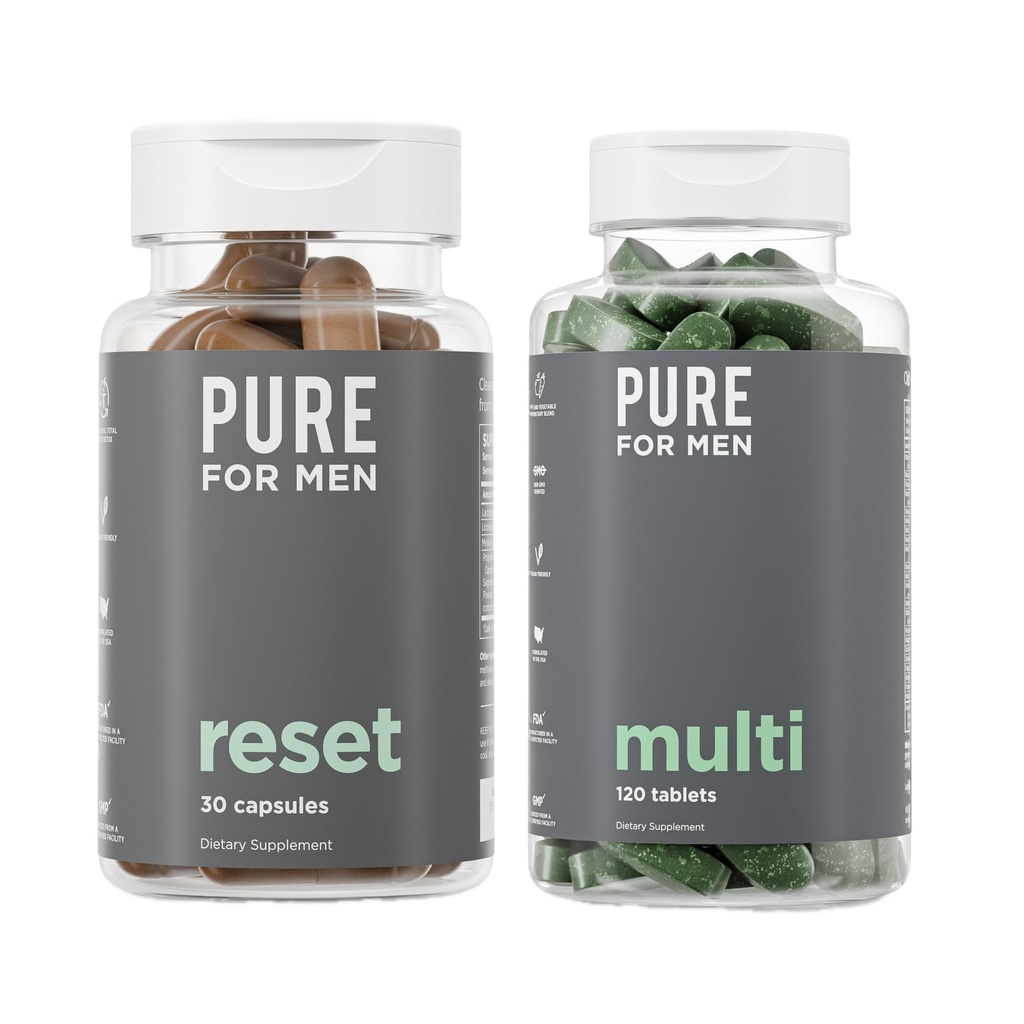 Pure per gli uomini Multivitamin, 120 capsule & Reset Detox Supplemento, 30 capsule