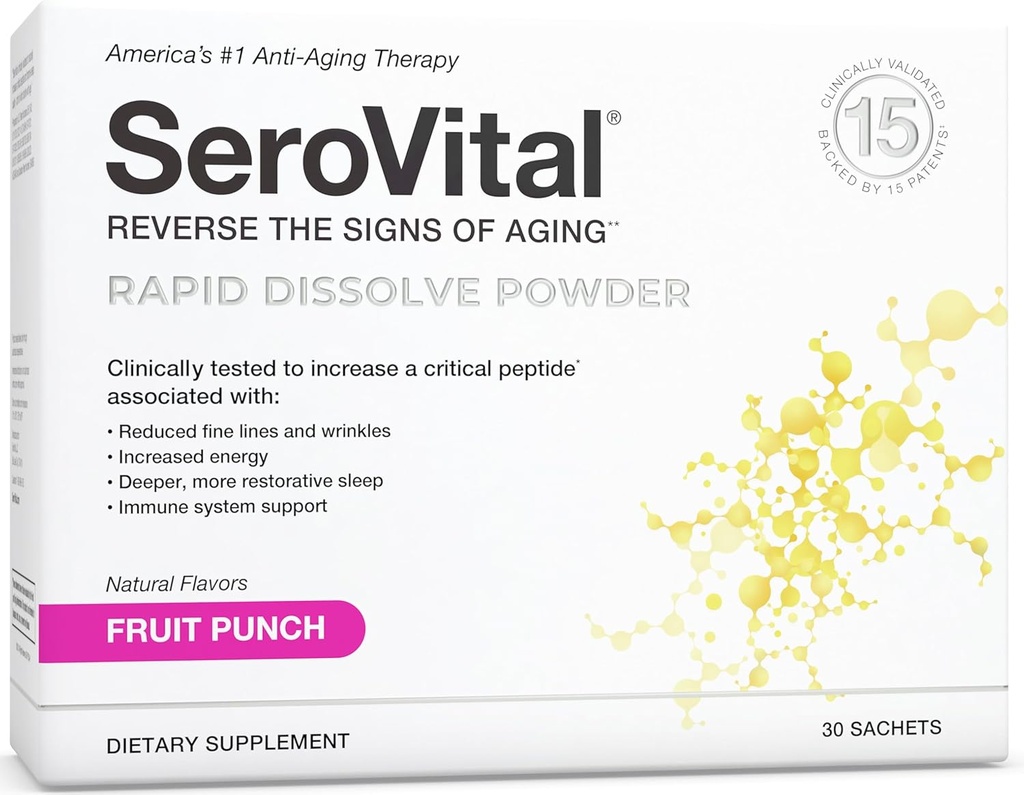 Serovital Rapid Dissolve Powder - Supplemento anti-invecchiamento per le donne, i benefici della pelle, l'energia e il sonno migliore | 30 giorni di alimentazione - Punch di frutta