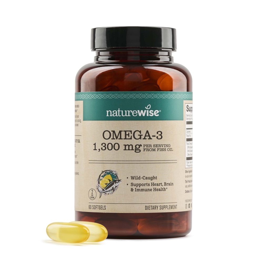NatureWise Ultra Omega 3 Fish Oil 2200 mg - Triglyceride Form - Limone Flavor - Wild-Caught Fish Oil + EPA & DHA - Supporta la salute del cervello e del cuore - Burpless, Non-GMO - 60 Softgels[1-Month Supply]