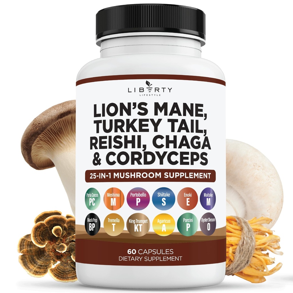 Leoni Mane Mushroom Supplemento con Turchia Tail Reishi Cordyceps Chaga con Marshmallow Root - 1-Pack