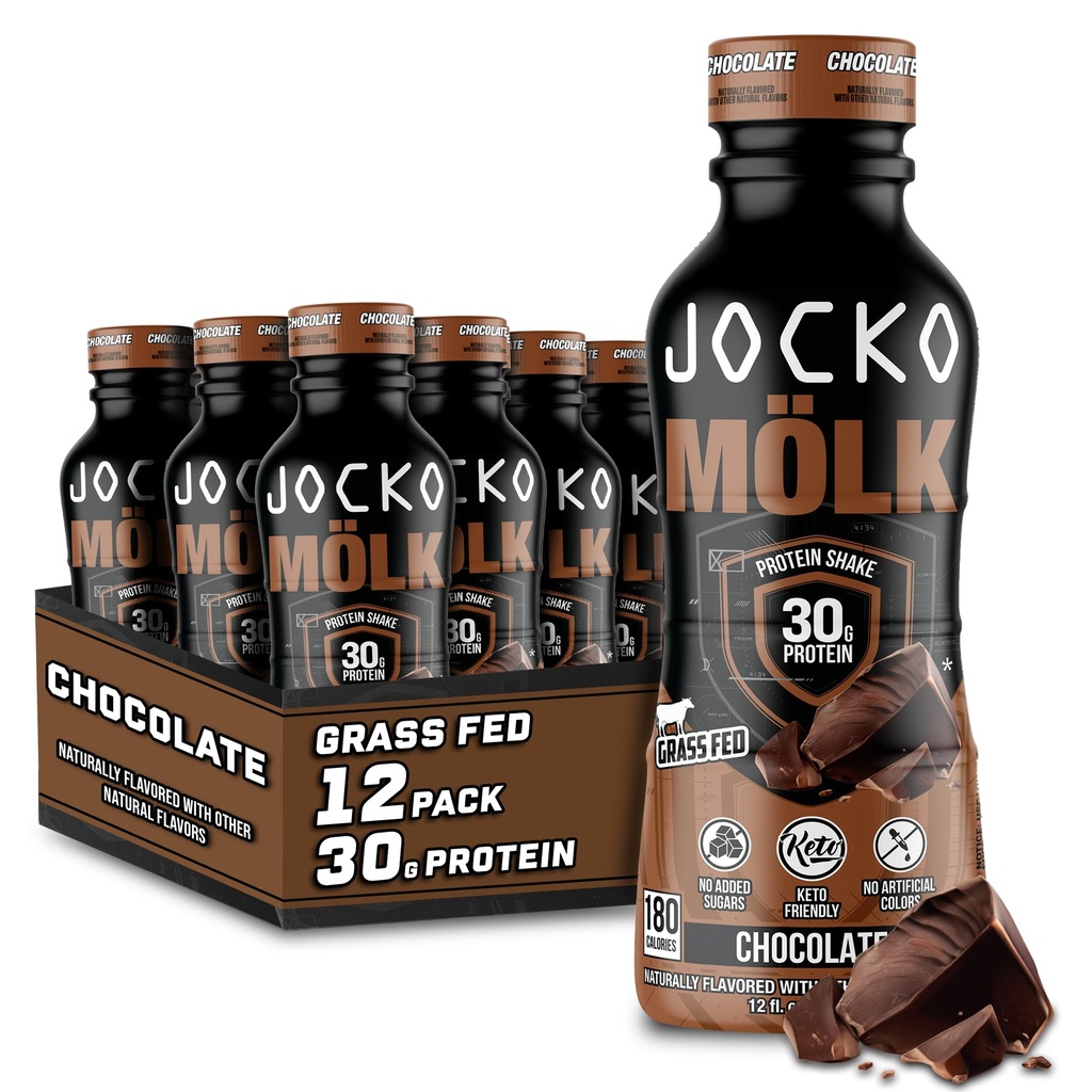 Jocko Mölk 30g Grass Fed Protein Shakes – No Aggiunto Zucchero Proteine Bevande KETO Friendly - Pronto a bere 12 FL Oz (Pack of 12) Cioccolato