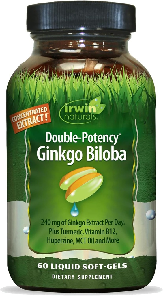 Irwin Naturals Double-Potency Ginkgo Biloba - 60 Softgels - Migliorare la memoria, Mental Focus & Energy