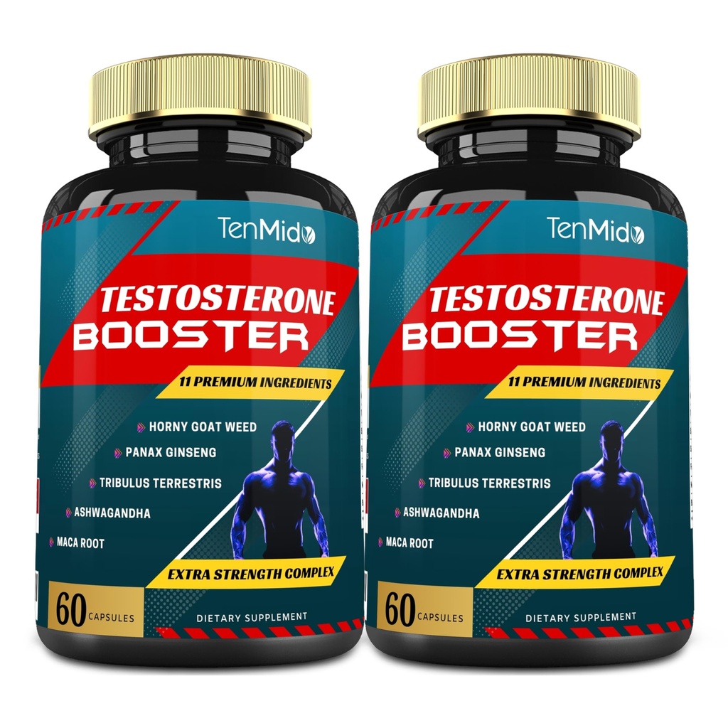 2 confezioni di integratori di testosterone 60 caps Booster per gli uomini, equivalenti a 10000mg - Stamina naturale, Endurance & Strength Supplement - crescita della costruzione del muscolo, aumento delle prestazioni, energia