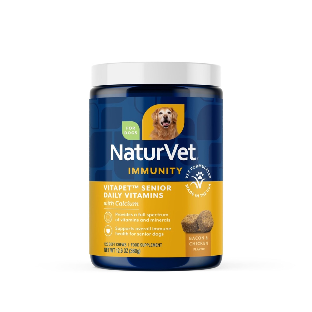 NaturVet VitaPet Senior Daily Vitamin Dog Supplements Plus Glucosamine – Include vitamine a spettro completo, minerali – Supporto congiunto per cani più vecchi, attivi – 120 Ct.