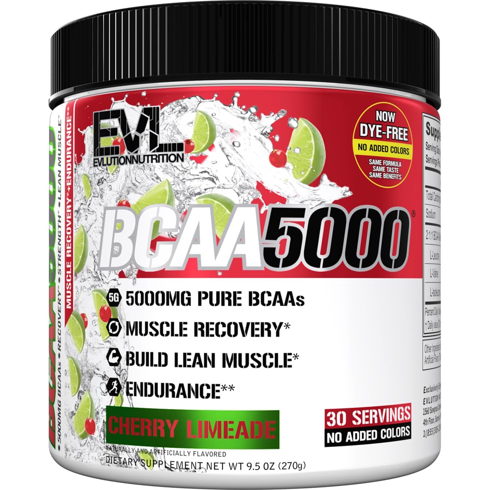 Evlution EVL BCAAs Aminoacidi Polvere - BCAA polvere Post Workout Recovery Drink e Stim Free Pre Workout Energy - 5g Aminoacidi a catena ramificata Supplemento per gli uomini - Cherry Limeade