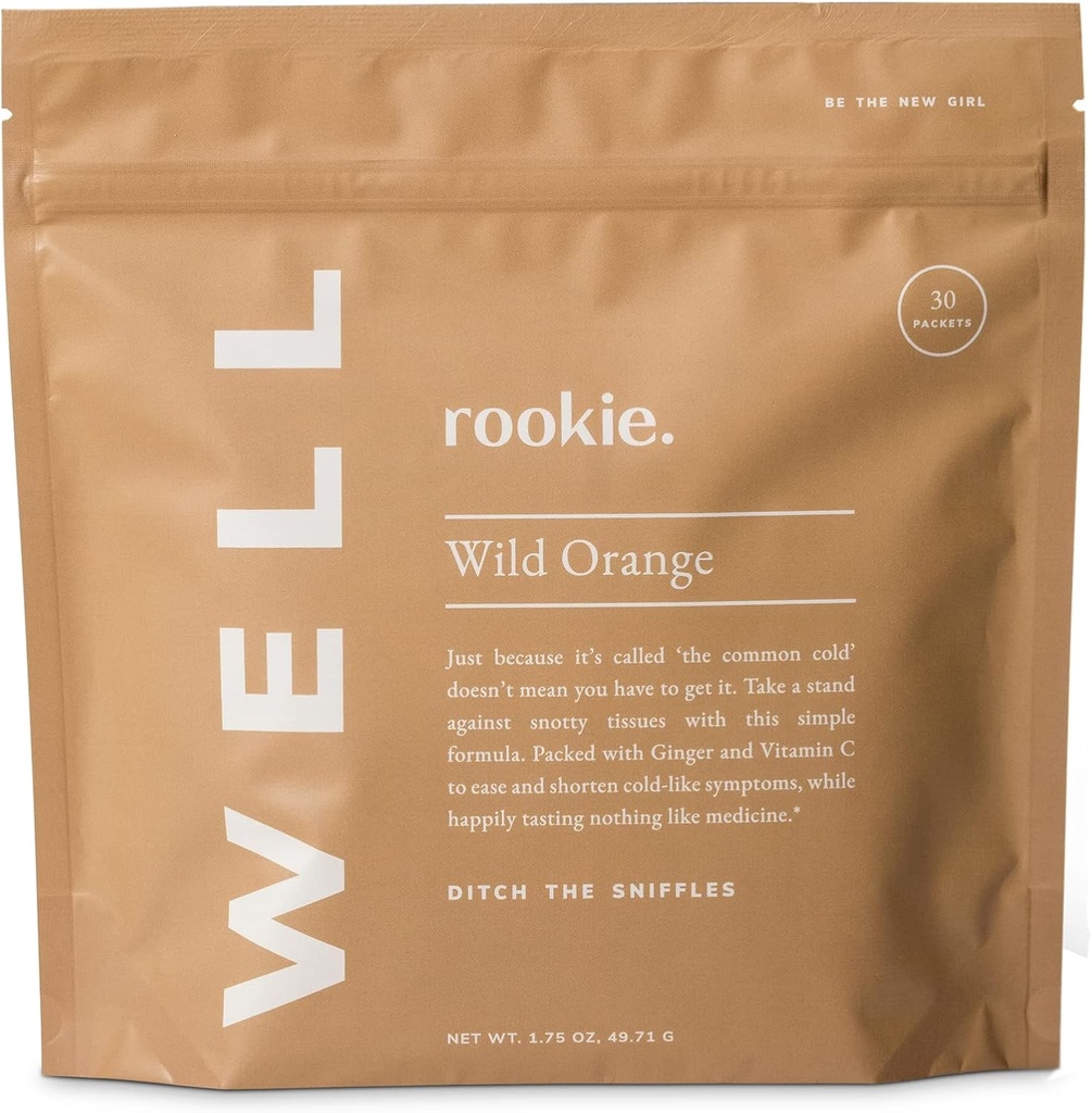 Rookie Wellness Well – Vegan Immune Support Packets con 1000 mg di vitamina C, 14 mg di vitamina E, e Ginger in un aroma di agrumi naturali - Zucchero e Filler Free (30 Serve, Arancio Selvatico)