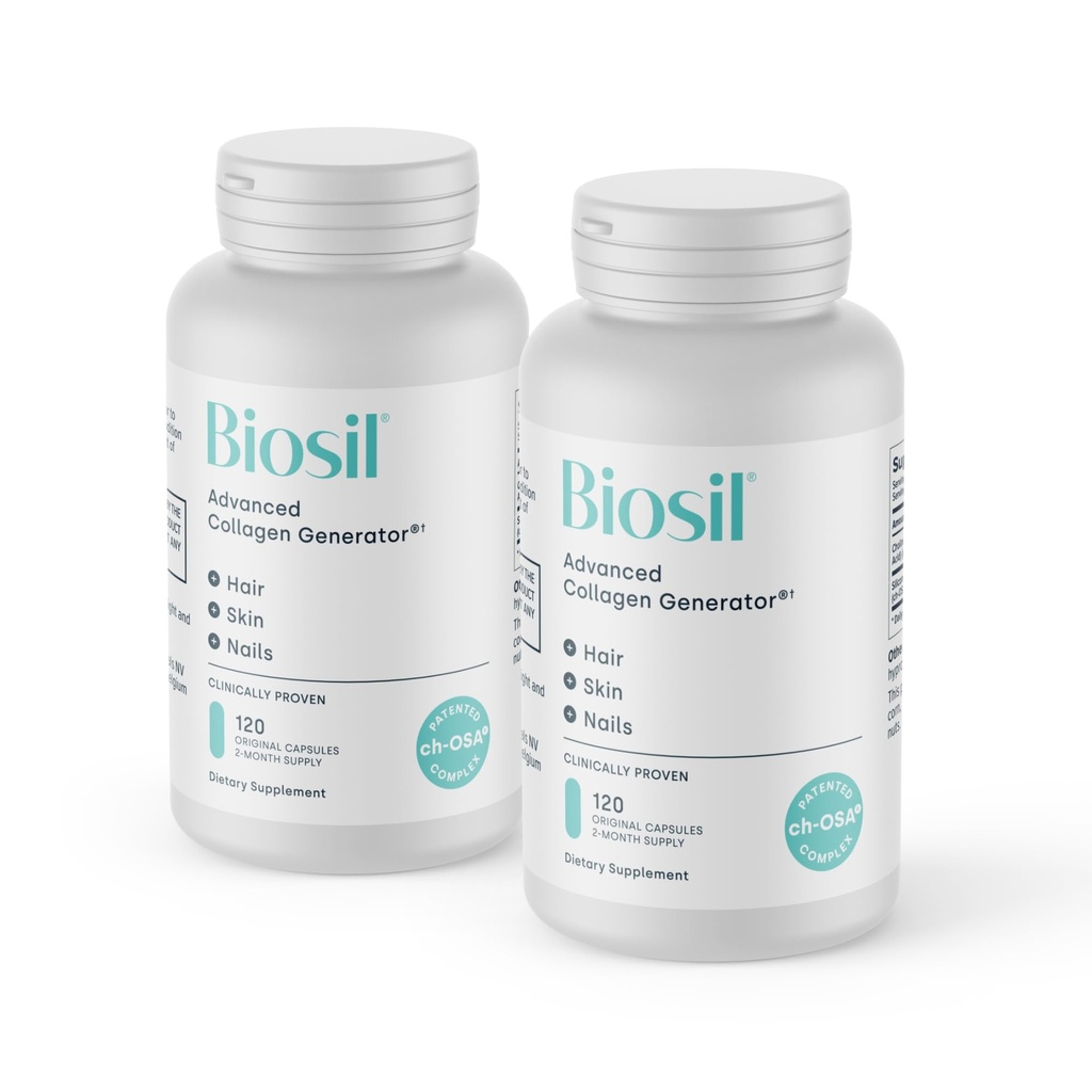 Biosil Collagen Booster Supplemento - 120 Capsule Originali, Confezione da 2 - Attivatore ch-OSA brevettato per pelle, capelli, chiodi e giunti - Supporti Produzione Naturale - Alimentazione 120 giorni