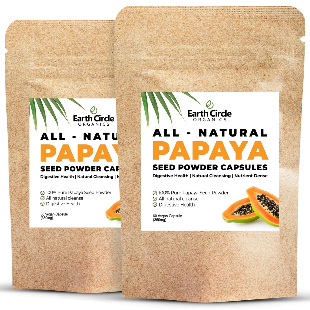 Papaya Seed Powder Capsules – Potente Integratore di Papain con Vitamine A, C, & E & Ezymes per Digestione & Gut Health – 360mg/Serving – 60 Vegan Capsule per Confezione (Pack of 2, 60-120 Day Supply)