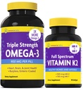 InnovixLabs Vitamin K2 & Triple Omega Bundle Full Spectrum Vitamin K2 (90 Softgels) Triple Strength Omega-3 Fish Oil (200 Softgels). Supporta Bones sano, Arterie e Giunti. *