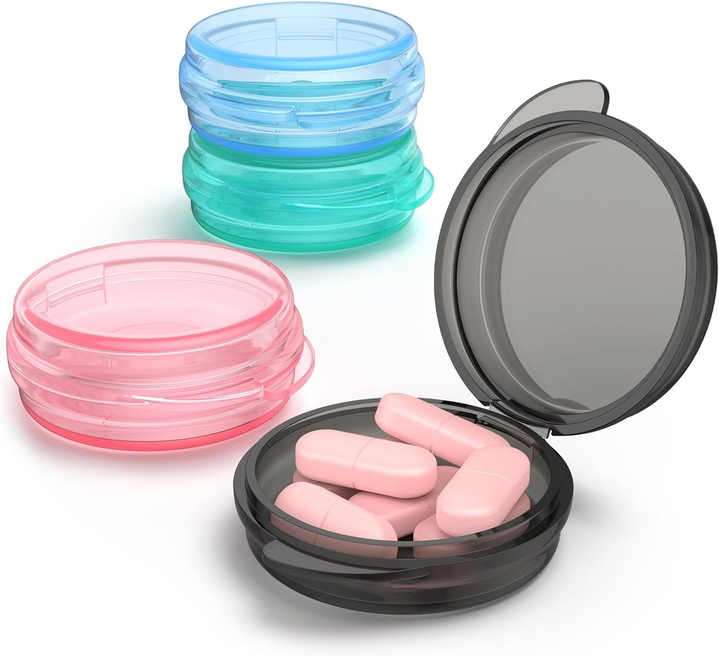 Piccola scatola di pedaggio, (4 Pack) Custodia per pedaggio portatile Daily Pill Organizer Mini contenitore di stoccaggio della medicina per il contenitore di stoccaggio dell'olio del coperchio del coperchio del coperchio del sacchetto di stoccaggio dell'olio del fegato della tasca