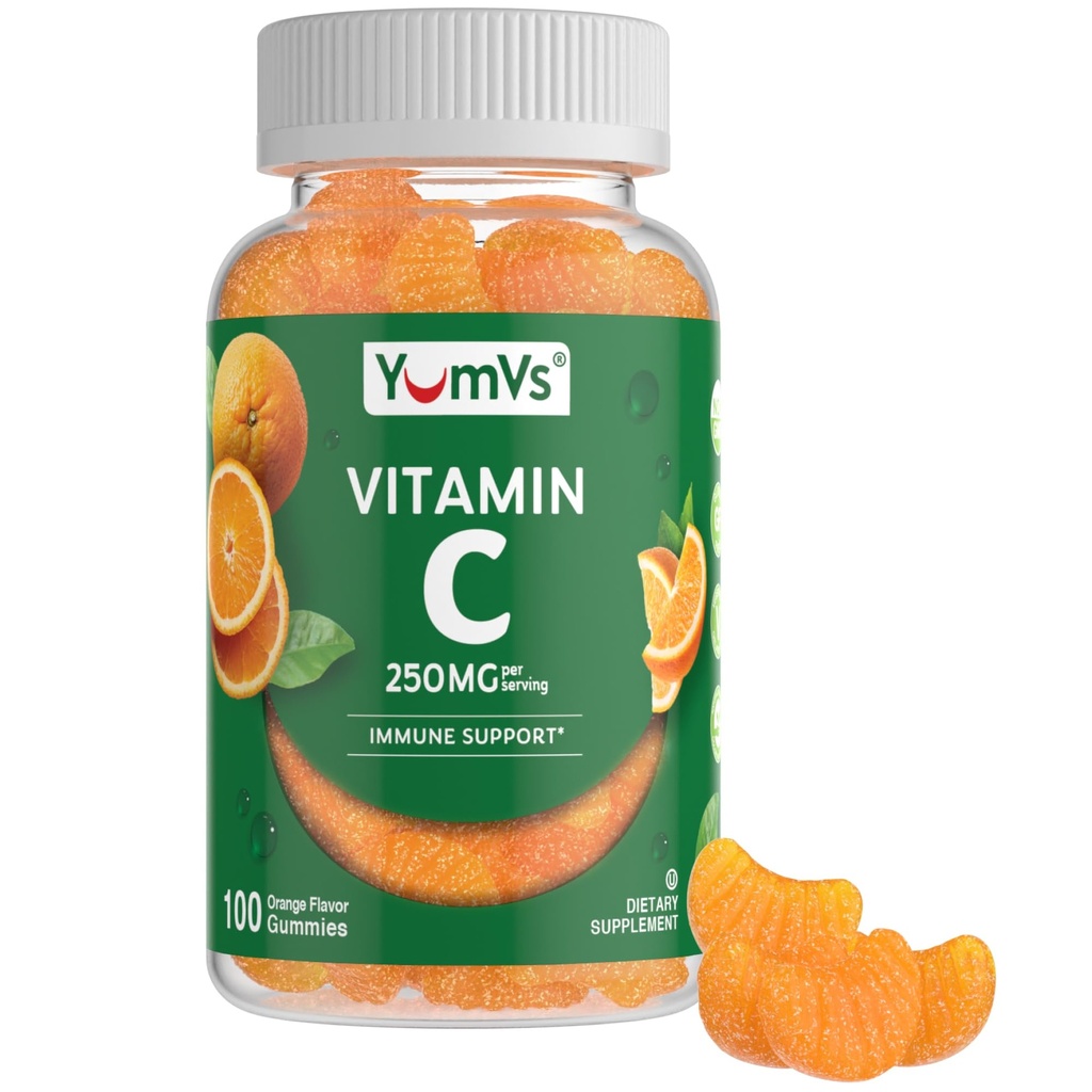 Vitamina C Gummies per adulti - 250 mg Yummy Vitamin C Gummy - VIT C Gummies - Integratore di supporto immunitario -Orange Kosher aromaed, Halal, Gluten Free (100 Count)