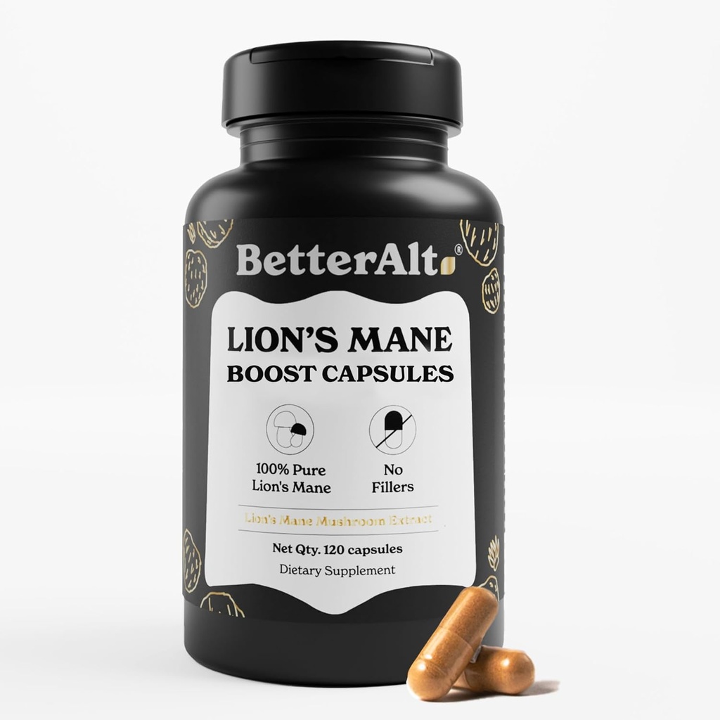 Migliore Alt Lions Mane Mushroom Capsule, 2 Mesi Alimentazione | 100% Fruit Body Lions Mane Supplemento | 30% Polysaccharides | 15:1 Lions Mane Extract 1000mg| 120 Count