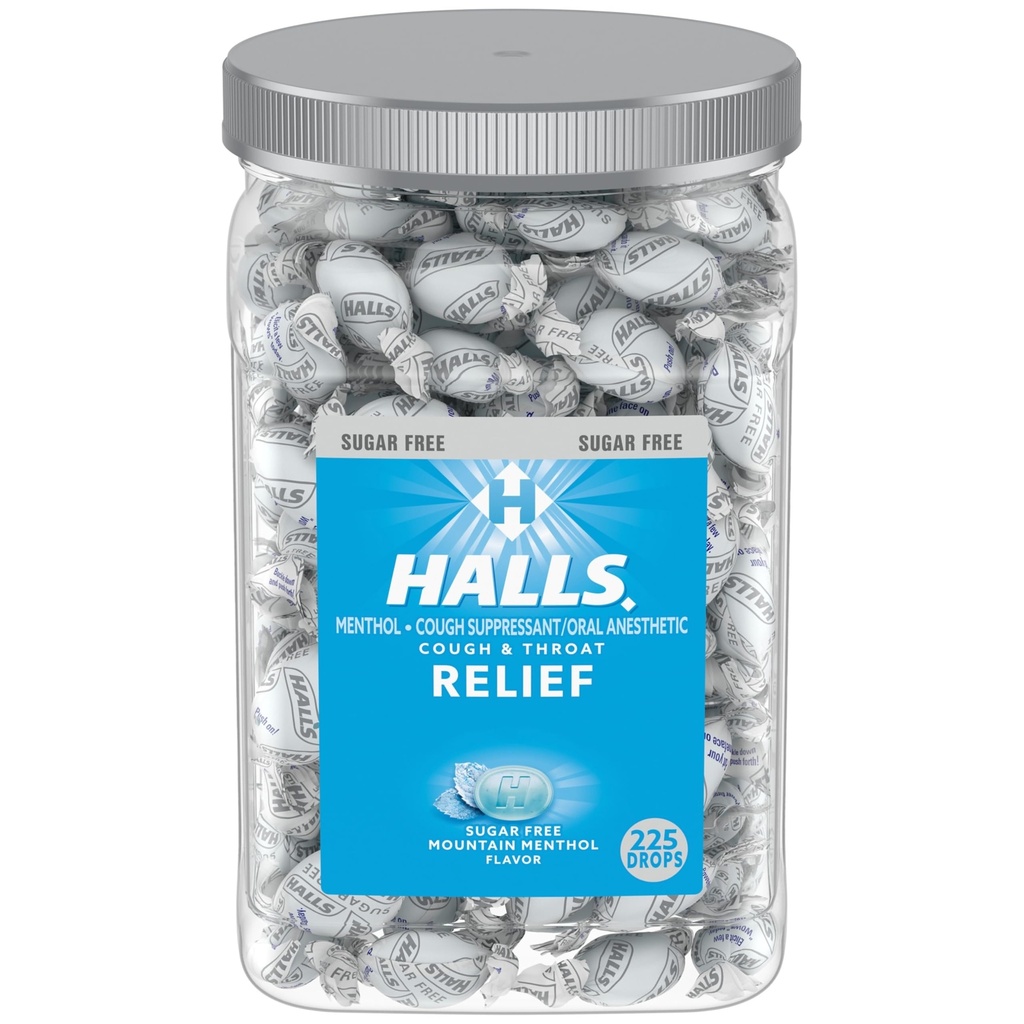 Halls Relief Mountain Menthol Sugar Gocce di tosse libere, gocce di tosse Bulk, 225 gocce