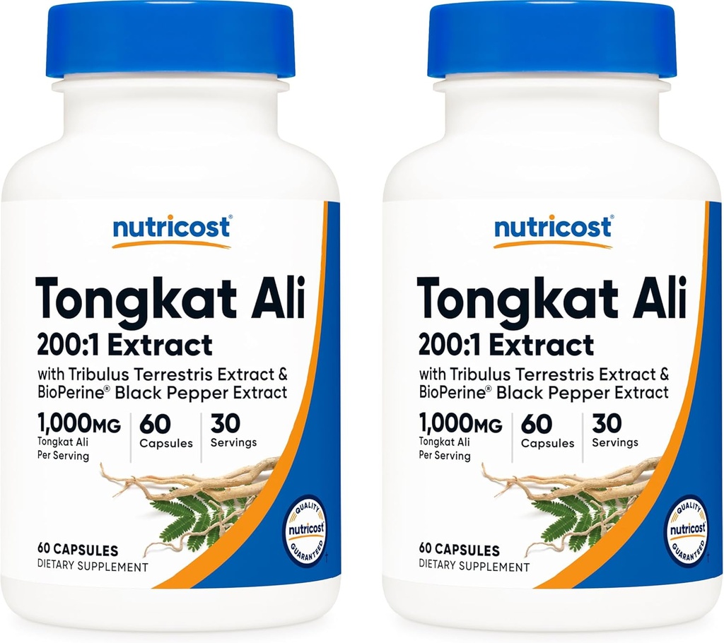 Nutricost Tongkat Ali 1.000mg, 60 Caps (2 Bottiglie) - 30 Serve per Bottiglia, Tappi di verdure, Non OGM, Senza glutine