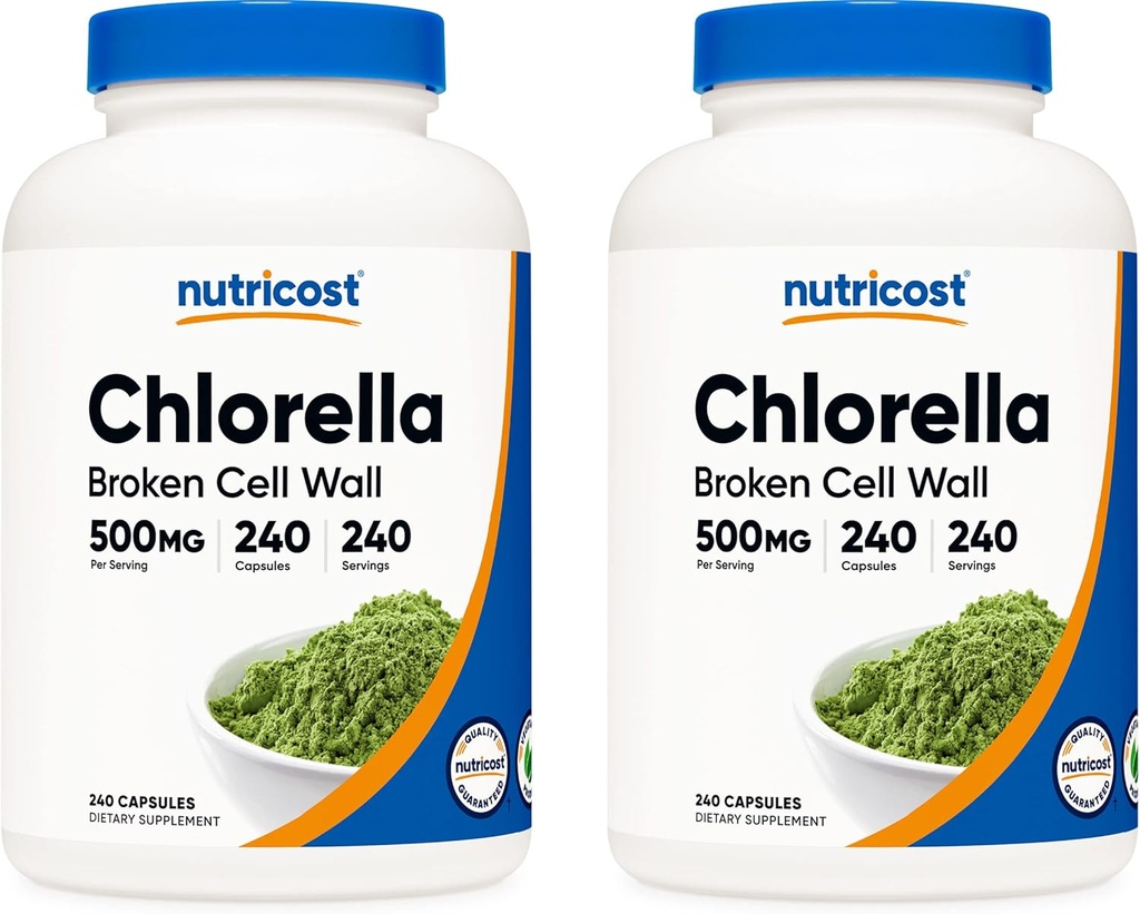 Nutricost Chlorella capsule (2 bottiglie) 500mg, 240 capsule per bottiglia
