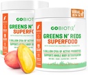 GOBIOTIX Super Greens and Reds Powder - Superfood rosso e verde - Supplemento probiotico - Polvere di radice digestiva di enzimi e barbabietola - Integratore alimentare organico di alimenti integrali (Mango, 2 Pack)