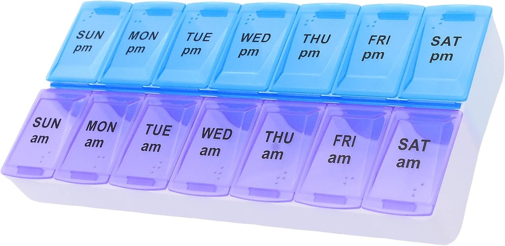 7 giorno Settimanale AM PM Pill Organizer, ShysTech Grande Pill Case Pill Box per Pillole Integratori di Vitamina Medica (Purple/Blue)