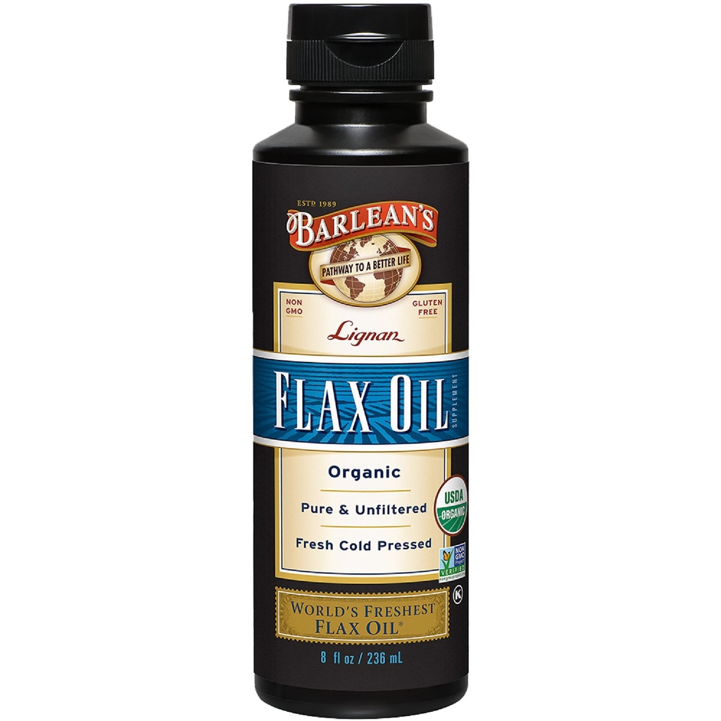 Integratore liquido di lignite organico di Barlean da semi di lino pressato a freddo, 7,230 mg ALA Omega-3 acidi grassi per la pelle e la cura dei capelli, Vegan & Gluten Free, 8 oz