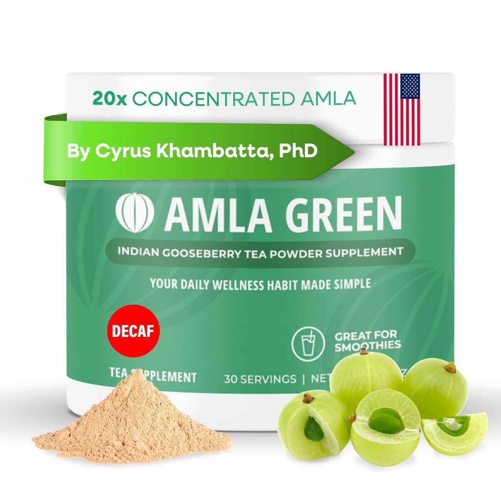 Amla Powder & Decaf Green Tea Superfood Supplement, 20x Ultra Concentrated Amla, Antiossidante Supporto, Realizzato con Oolong Tea e Ovoca indiana, Organic, Vegan, Decaf, 30 Serve