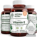 Natural Nutra Vitamin E 200 IU Supplemento per pelle, capelli e unghie, Promuovere la salute del cuore, Aiuta a ridurre la Redità, Aiuta a prevenire la Texture della pelle, Sistema immunitario promosso, Senza glutine, 60 Softgels
