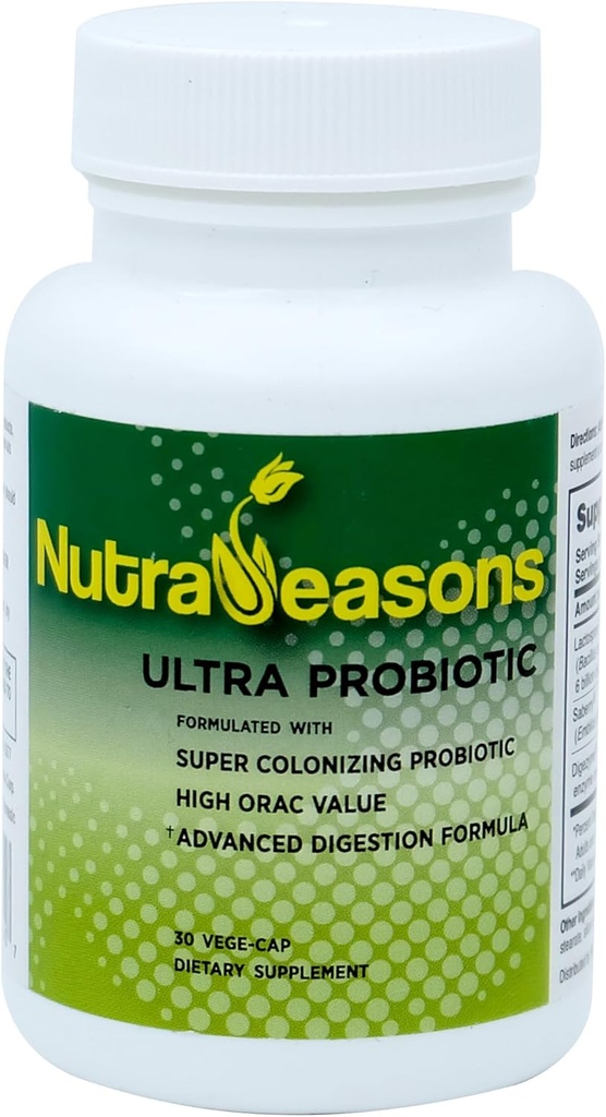 Ultra Probiotic Complex con Bacillus coagulans, Digestive Multi enzimi, Prebiotic Berries| Organico, Non OGM | 30 Veg Caps