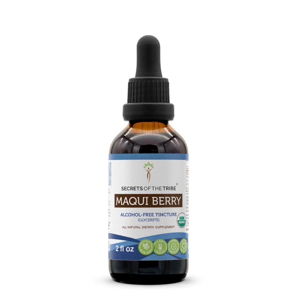 Segreti della Tribe Maqui Berry USDA Organic Tincture Alcohol-Free Liquid Extract, Maqui Berry (Aristotelia chilensis) Dried Berry (2 FL OZ)