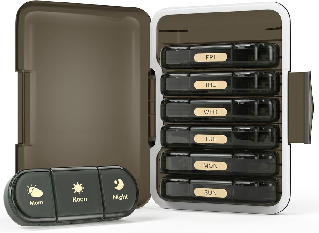 Organizzatore di pillole settimanali 3X al giorno, 7 Day Pill Box 3 volte, portatile per il caso di pillole di viaggio per le pillole/Vitamin/Fish Oil/Medication/Supplements (3x7 Nero)