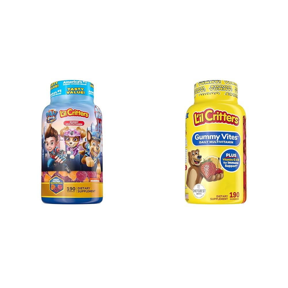 L'il Critters Paw Patrol & Gummy Vites Kids Multivitamin Gummies, 190 Count Cherry, Fragola, Arancione, Ananas e Blueberry Flavors