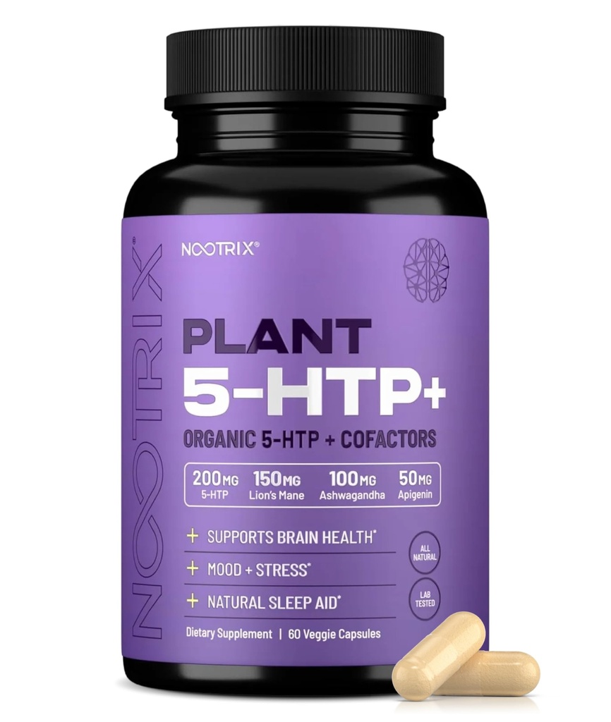 Nootrix Organic Plant 5 HTP+ Integratore | Supporta memoria, messa a fuoco mentale, salute cognitiva & energia | Promuove la funzione sana del mood & del cervello | Vitamina B6 & L Theanine |60 Capsule