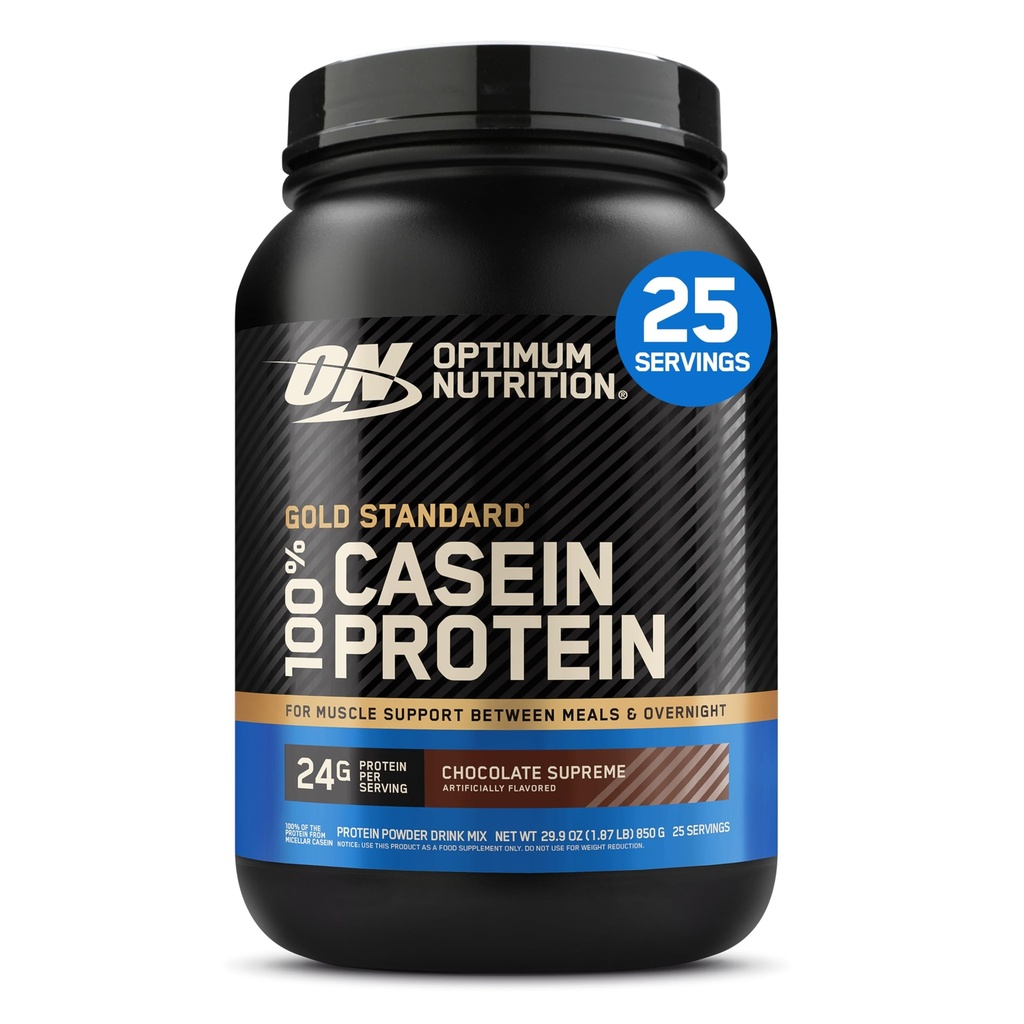Optimum Nutrition Gold Standard 100% Micellar Casein Protein Powder, Slow Digesting, Aiuta a mantenere pieno, Ripristino del muscolo di pernottamento, Cioccolato Supremo, 2 Pound (Packaging May Vary)