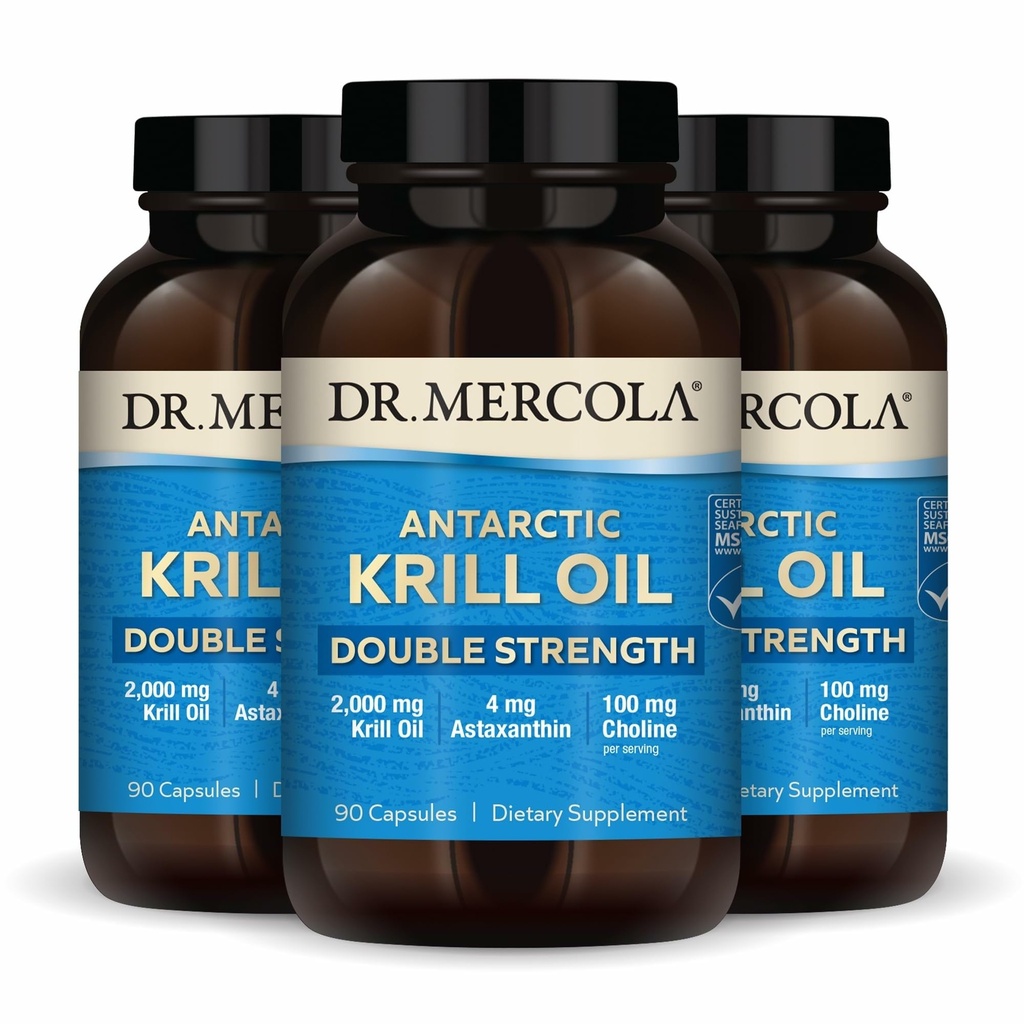 Dr. Mercola Antarctic Krill olio doppia resistenza - 2000 mg - Omega-3 Supplemento con EPA & DHA - Supporta cervello, cuore, Joint & Immune Health - GMO-Free & Gluten-Free - 270 capsule (90 Serve)