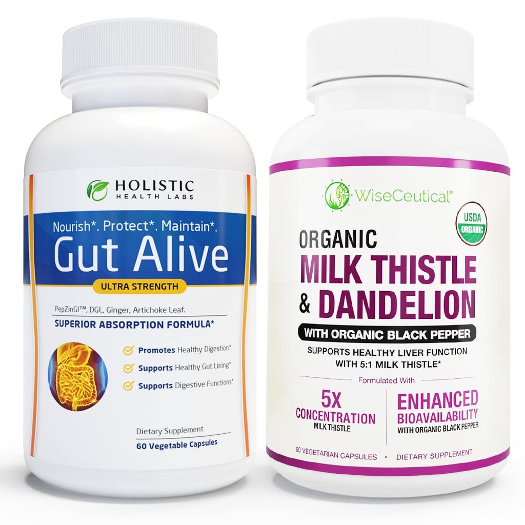 All-Natural Liver and Gut Support | Organic Milk Thistle, Organic Dandelion Root & Organic Black Pepper | Ginger, Artichoke Leaf Extract, Deglicerized Licorice Root & Patent Zinc Carnosine