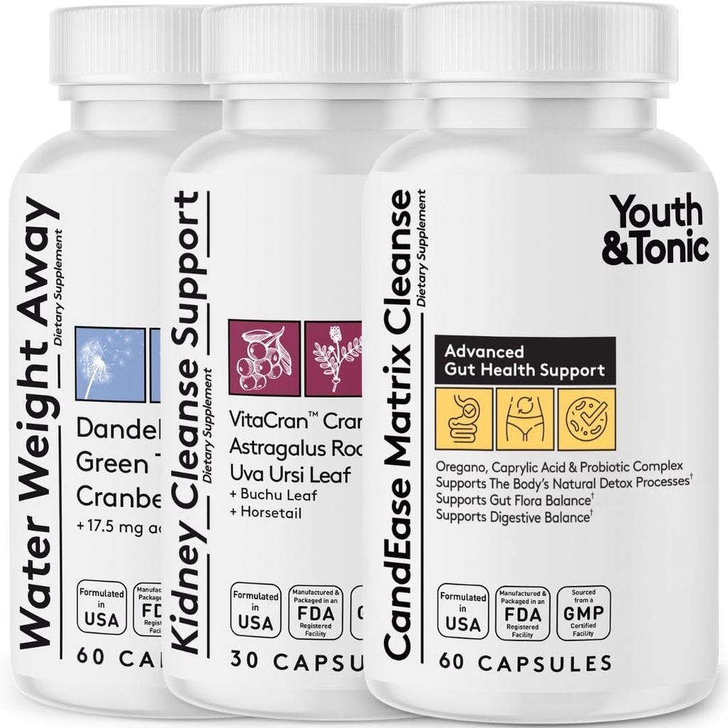 Gioventù & Tonico CandEase complesso Bundle Supplemento | Sistema Digestivo Clean Gut Health & Intestinal Flora Support