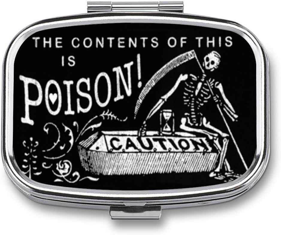 Metallo 2 Compartment Pill Organizer Travel Friendly Portable Compact Pill Box Cute Pill Case per tenere Vitamine, Olio di Fish,Supplements,Meds,Tablet for Purse,Pocket. (Black Scythe)