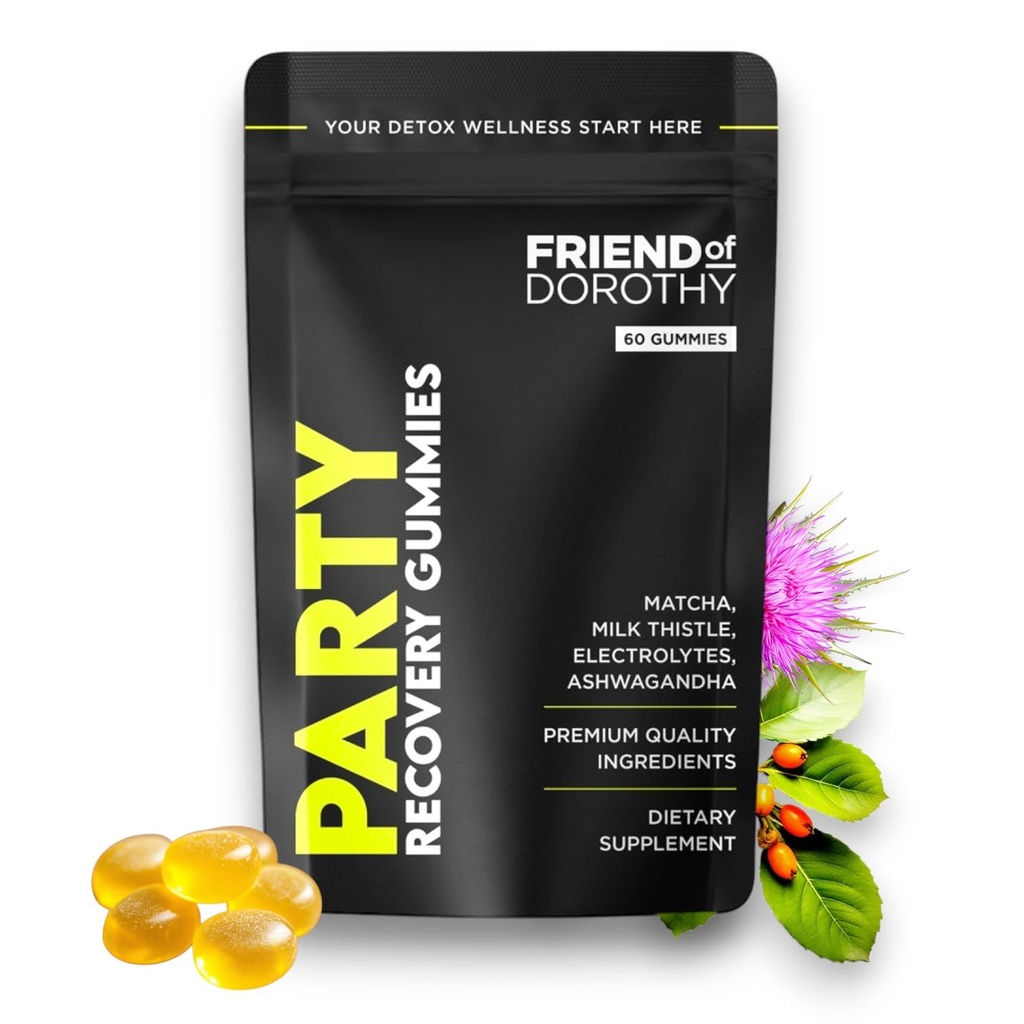 Party Recovery Gummies – Detox, Hydration & Energy Boost with Electrolytes & Matcha – Ridurre la nebbia del cervello & Support Mood – 60 Gummies per Pack