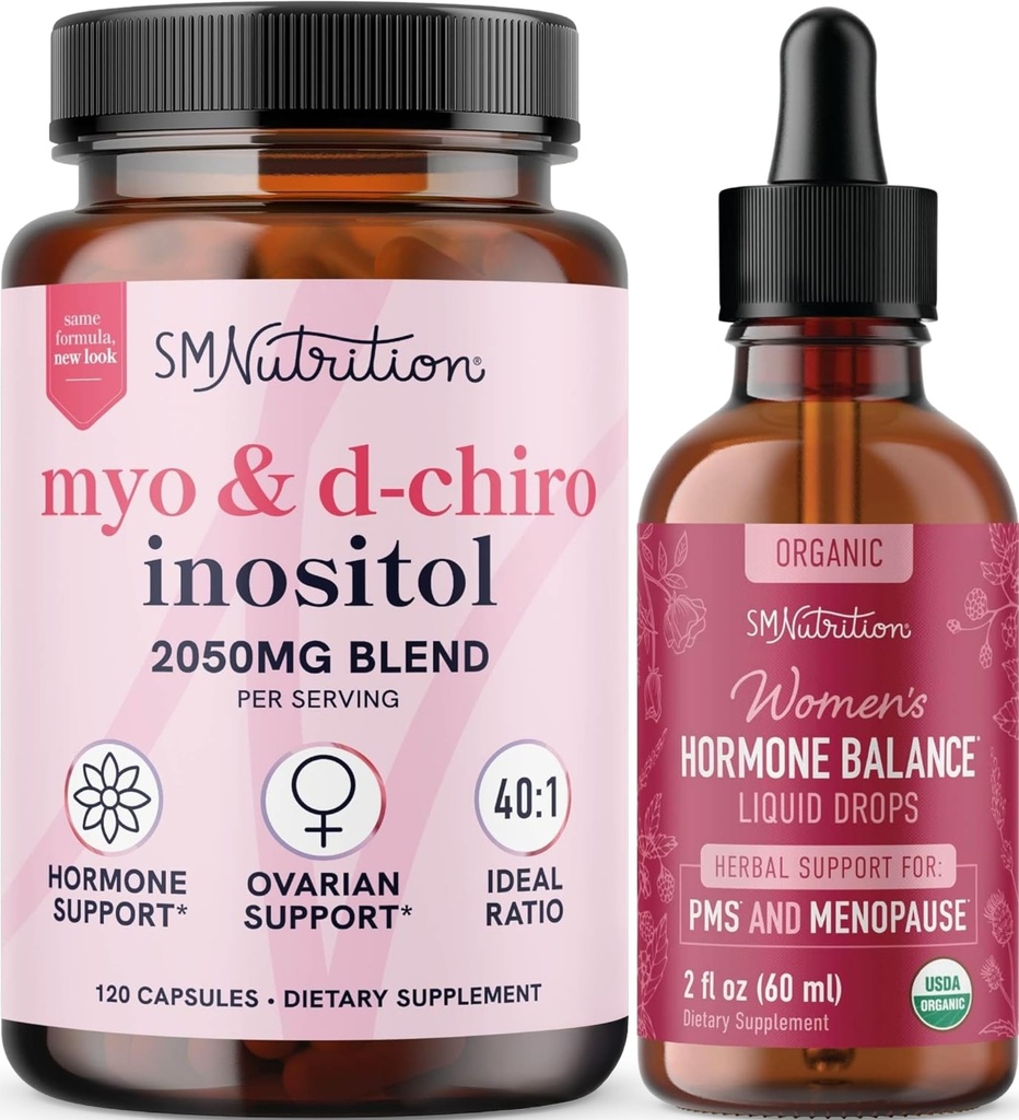 Tintura dell'equilibrio dell'ormone e del mio-inositolo & D-Chiro Inositol | Bundle di bilanciamento dell'ormone con 40:1 (30 Serve) e supporto del ciclo liquido per le donne (60 Serve)