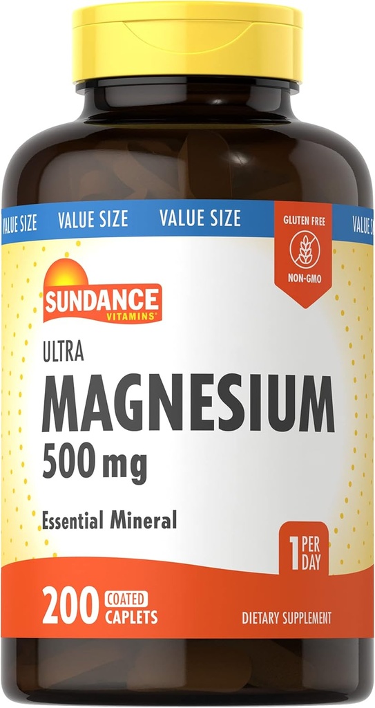 Sundance Magnesium Supplement | 500mg | 200 Count | Vegetariano, Non OGM e Gluten Free | Magnesio Ossido