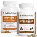 Funghi reali Cordyceps per gli esseri umani (120ct) e Lions Mane per gli animali (120ct) - Bundle per l'energia, Vitality & Cognition - Vegan, Non-GMO, Gluten-Free, Grain-Free Mushroom Extract Supplements