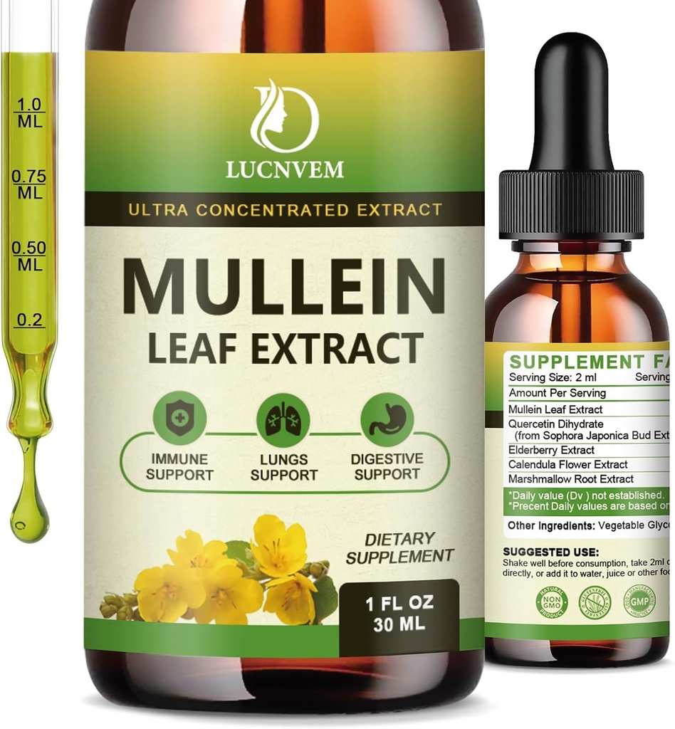 (2 Pack) 98% assorbente Mullein gocce per polmoni, Potente 5 in 1 Mullein Leaf Estratto di miscela di erbe, polmoni naturali supplemento di supporto per polmoni Cleanse & Detox e Respiratory Lung Health