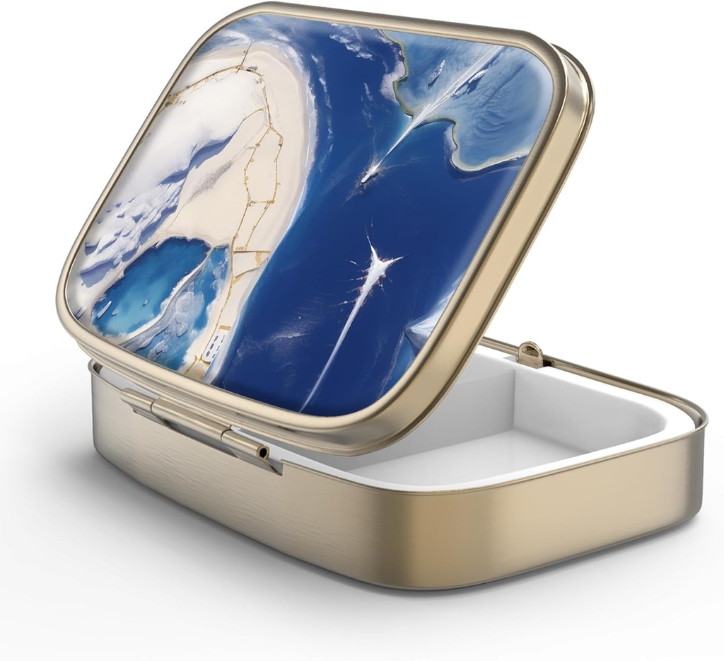 Pillola Case Pill Box con Specchio Retro 2 scomparti Piccolo Pillola Case per Purse o Pocket Bronze Box Pillola rettangolare o Vitamine, Olio di Pesce, Supplementi, Pillola Containe Regali di viaggio (Pintura di Marmo)