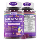 Magnesio Glycinate Gummies per Adulti & Kids 4+, Zucchero Gratuito Magnesio Bisglycinate Supplemento 400/200mg con B6D3, 5HTP, L-teanina per il sonno & Relax, Cervello, Muscolo, Melatonina Gummies gratis,1Pack